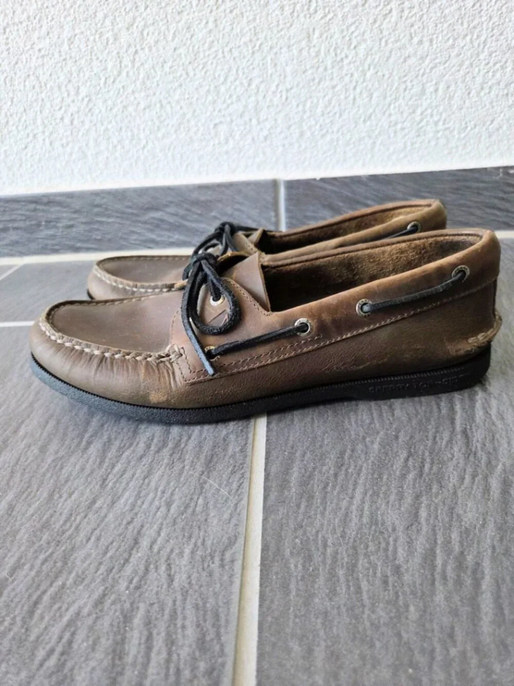 Sperry Top Sider Two-Eye Pullup Brown Leather Boat Shoes Men's 10
